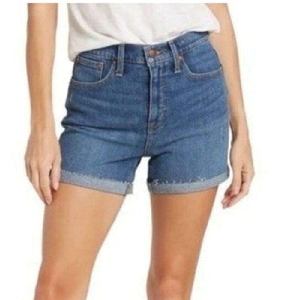 Madewell curvy high rise raw hem folded cuff denim shorts size 14w
